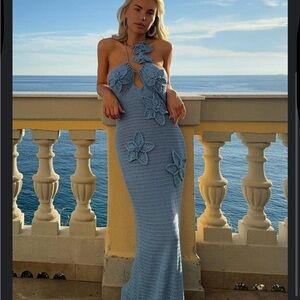 Elegant Blue Crochet Maxi Dress